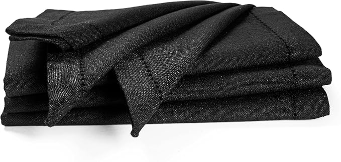 Palisa Cloth Dinner Napkins with Hemstitched Detailing & Mitered Corners Set of 4 (18x18 Inches) Black - Cotton Reusable Dinner Napkins - Perfect for Weddings & Everyday Use