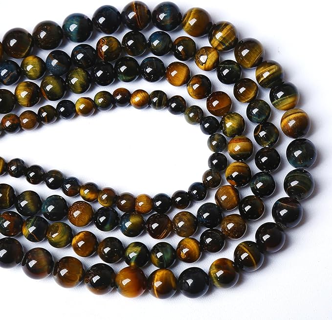 Yellow Blue Tiger Eye Beads Natural Stone Round Loose Beads Energy Gemstone Healing Power for Jewelry Making 10mm 38pcs 15"