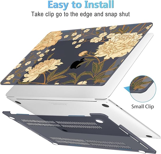 Mektron Case for MacBook Pro 16 Inch A2141 Cover 2019 Release 16" with Liquid Retina Display/Touch ID, Plastic Hard Shell with Keyboard Skin & Screen Protector & Dust Plug, Peony Flowers C186