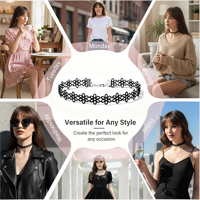 6 Pcs Black Choker Necklaces Black Velvet Choker Set Classic Gothic Tattoo Lace Chokers,Adjustable Lace Choker Necklace For Women