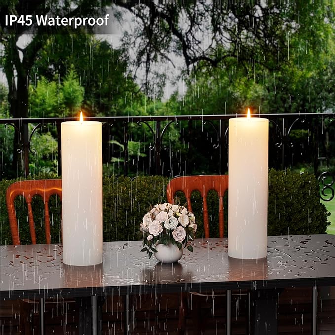 14" x 4" Large Outdoor Candles with Timer Waterproof Flickering LED Flameless Candles Battery Operated with Remote Fake Pillar Candles Realistic for Patio Porch Lanterns, White 2 Pack