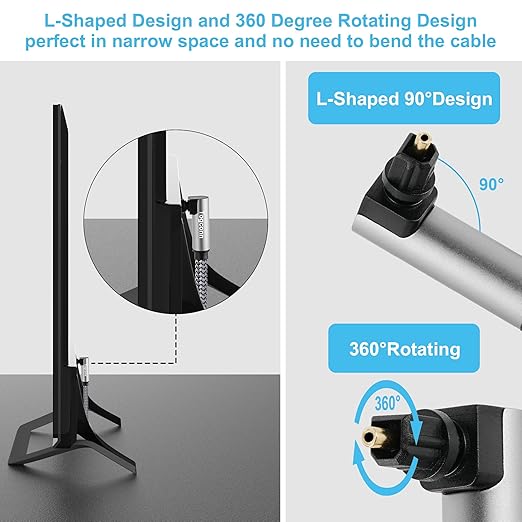 Optical Extension Fiber Digital Cable Adapter 4 Feet（2 Pack）, 90 Degree Right Angle & Straight Male to Female Coupler, Toslink Audio Cable, Nylon Braided for Home Theater, Soundbar, TV and More