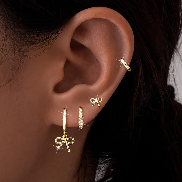 Small Gold Huggie Hoop Earrings Set for Women Men Hypoallergenic 14K Plated Stack Cartilage Earrings, Multiple Piercing Lightweight Mini Thin Cute Dainty Trendy Jewelry Set Christmas Gifts for Women