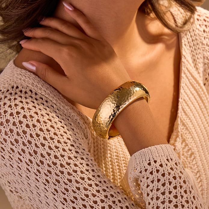 Statement Golden Matte Bracelet for women Minimalist Chunky Brushed Bangle Bracelet Vintage Thick Wide Cuff bracelet Gold Plated Open Cuff Geometric Bracelet