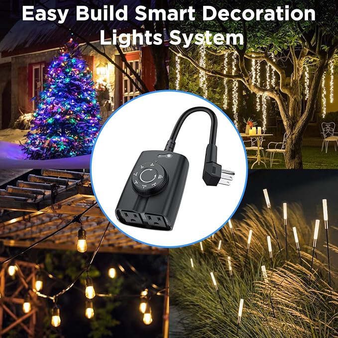 G-ELEK Outdoor Timer Outlet Waterproof, 24 Hour Outdoor Light Timer, Timers for Electrical Outlets, Ideal for Pool Pump, Christmas Lights, Heavy Duty, Grounded Outlets (Dusk to Dawn Sensor, 1 Pack)