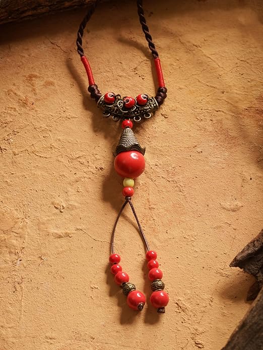 MINACHI Vintage Bohemian Ethnic Colorful Ceramic Bead Long Y Necklace, Hippie Boho Summer Fashion Jewelry Gift for Women