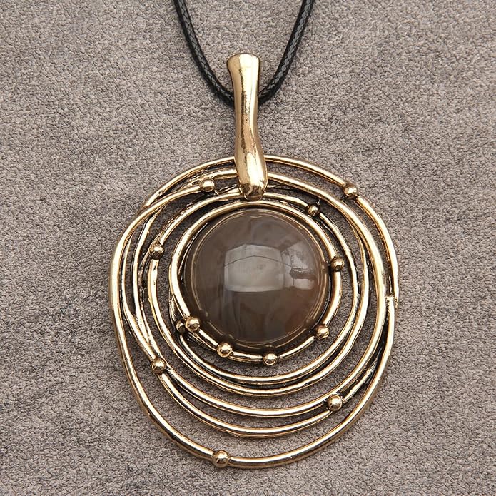 GelConnie Boho Necklaces for Women Vintage Silver Circles Long Pendant Necklace Cowgirl Sweater Necklace Adjustable Leather Choker Necklace for Women