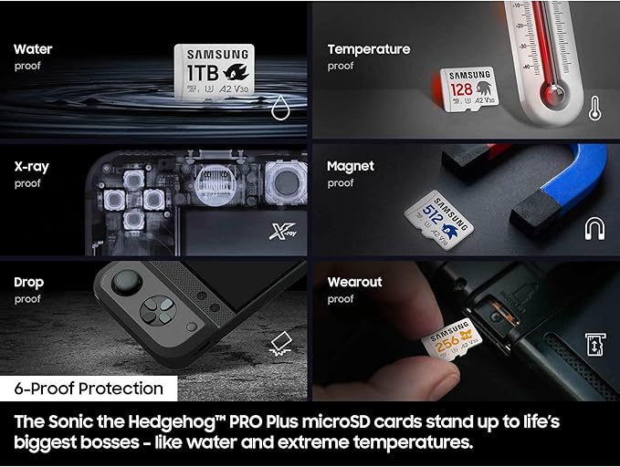 Samsung PRO Plus Sonic The Hedgehog + Adapter, 256GB microSDXC, Up-to 180MB/s, Full HD & 4K UHD, UHS-I, C10, U3, V30, A2, for Nintendo-Switch, Steam Deck, GoPRO, DJI Drone, Tablets (MB-MD256SA/LC1)