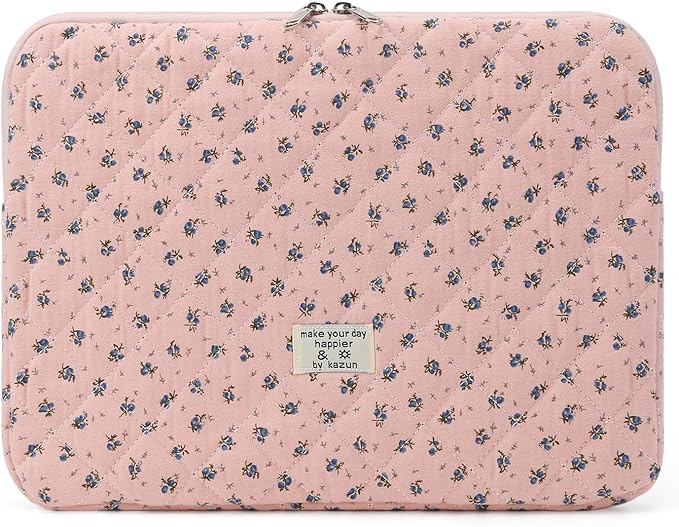 Puffy Laptop Sleeve 13-15.6 Inch Cute Quilted Laptop Protective Case Padded Floral Computer Sleeve for MacBook (A-Dark Pink, 11 Inch)