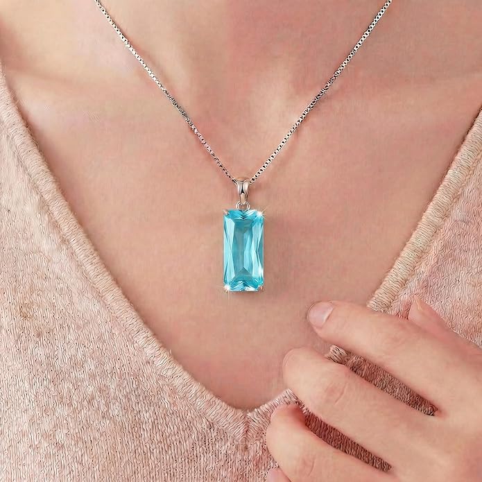 Minimalist Square 8mm×16mm Birthstone Sterling Silver Necklace - Hypoallergenic, Lightweight, Gift for Her