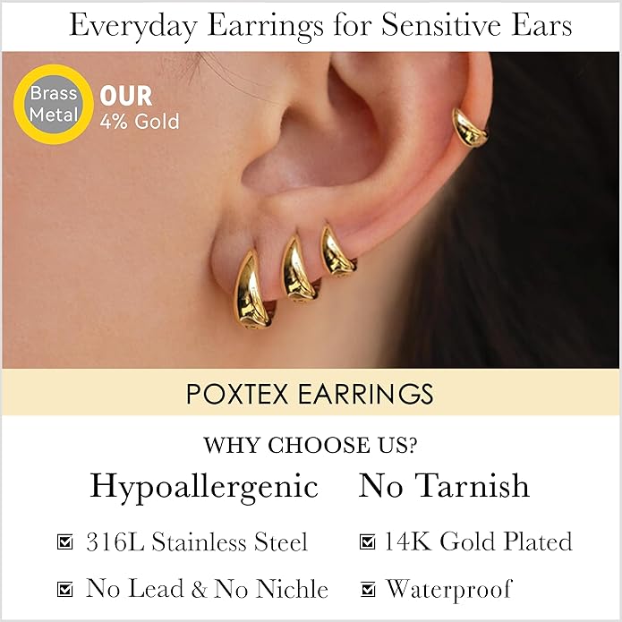 Small Gold Huggie Hoop Earrings Set for Women Men Hypoallergenic 14K Plated Stack Cartilage Earrings, Multiple Piercing Lightweight Mini Thin Cute Dainty Trendy Jewelry Set Christmas Gifts for Women