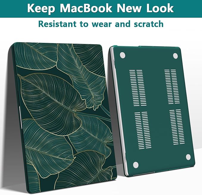 Teryeefi Pattern Case for MacBook Pro 14 inch Case 2025-2021 M4 M3 M2 M1 Pro/Max, Fit Model A3401 A3112 A2992 A2918 A2779 A2442 Protective Hard Shell +Keyboard Cover+Screen Protector - Green Leaf