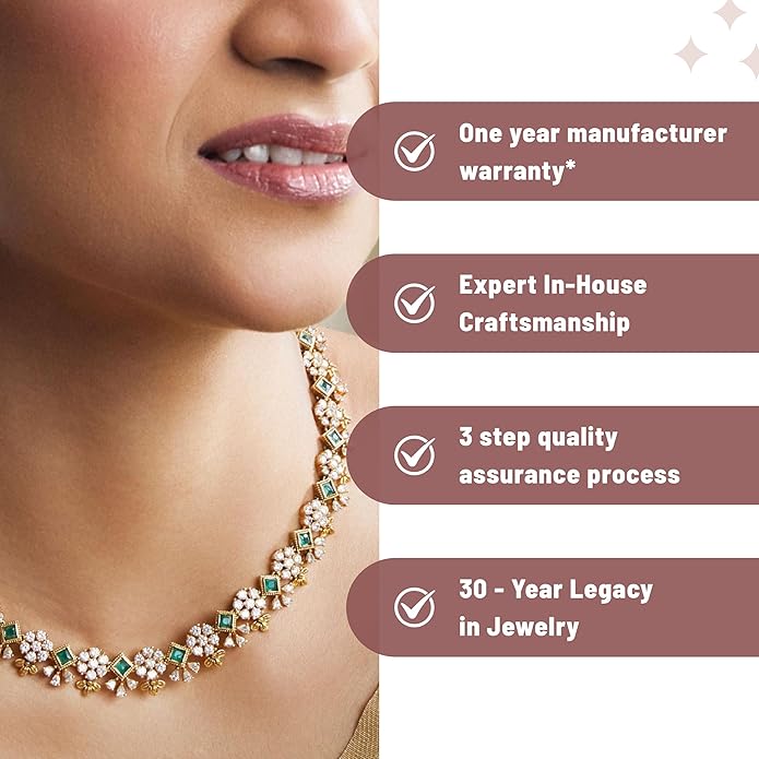 TARINIKA Green and White Cubic Zirconia(CZ) Indian Necklace Set with Earrings, Gold Plated Brass Fashion Indian Jewelry Gift for Women Bollywood Costume Jewellery