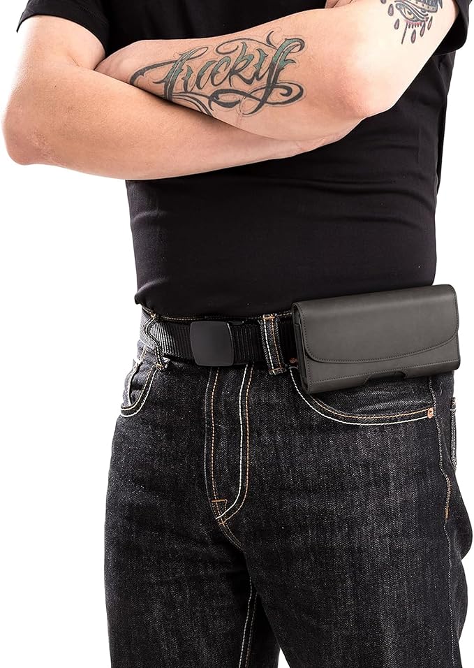 Holster for Samsung Galaxy Ultra S25 S24 S23 S22 S21 A73 A54 A53 A35 A34 A33 A32, Google Pixel 8 9 Pro XL, Extra Large Cell Phone Belt Holder Case with Clip, Men's ID Card Pouch, Pewter X-Large