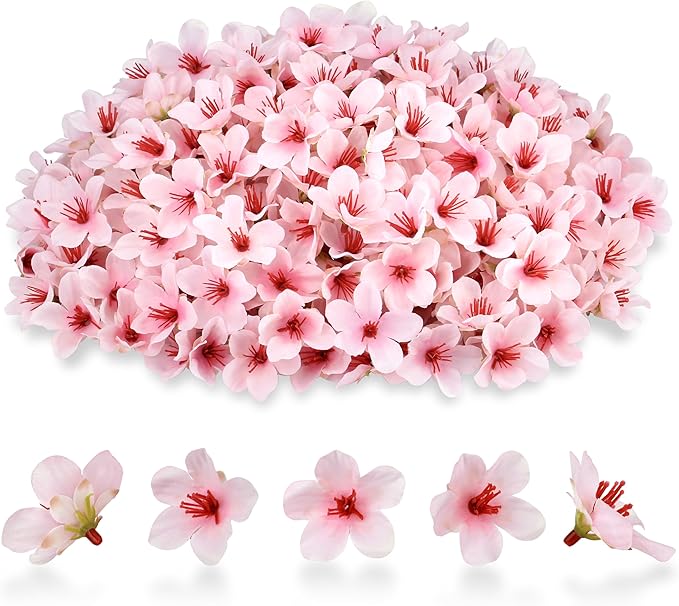 100pcs Pink Cherry Blossom Flowers Artificial Cherry Blossom Heads Silk Mini Cherry Flowers for Crafts DIY Wedding Party Decor(1.6 Inch)