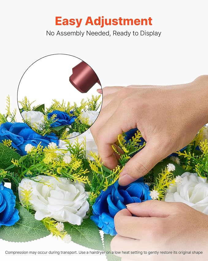 VEVOR Flower Ball Arrangement Bouquet 10 PCS, 19.6 x 8.6 Inch Artificial Flower Balls Wedding Table Centerpieces, Faux Rose Arrangements for Wedding Centerpiece Home Decoration, Blue and White Roses