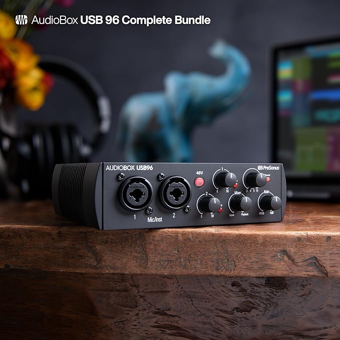 PreSonus AudioBox USB 96 Bundle — USB Audio Interface, XLR Interface for Guitar, Device for PC & Mac, Complete Recording Package with Studio One Pro, Music Production, Home Studio