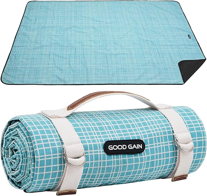 G GOOD GAIN Picnic Outdoor Blankets Waterproof Large - Beach Mat Sand Free Foldable with Carry Strap | Portable Camping Blanket | Park Blanket for Grass Park, Hiking, Travel, Concerts (Sapphire)