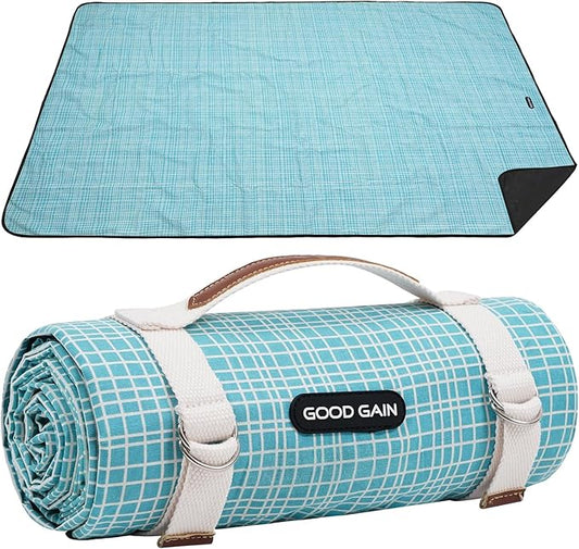 G GOOD GAIN Picnic Outdoor Blankets Waterproof Large - Beach Mat Sand Free Foldable with Carry Strap | Portable Camping Blanket | Park Blanket for Grass Park, Hiking, Travel, Concerts (Sapphire)