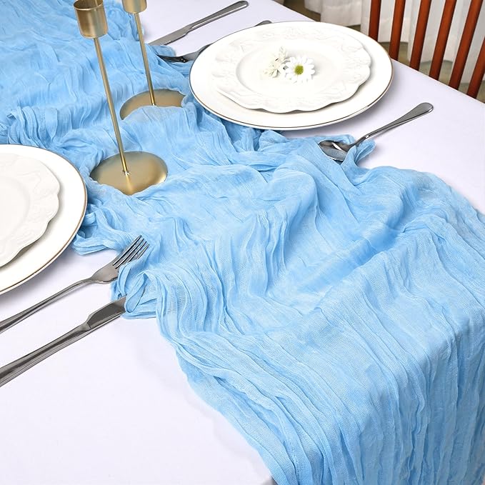 6 Pack Baby Blue Cheesecloth Table Runner 10FT Boho Cheese Cloths Gauze Fabric Table Runners 120 Inch Rustic Sheer for Wedding Birthday Party Baby Shower Centerpiece Home Decorations