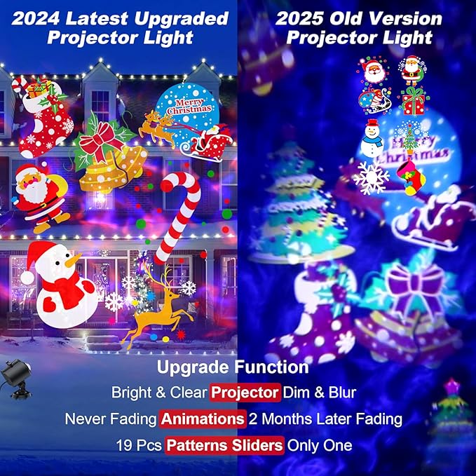 2025 Upgraded Brighter Christmas Decorations Projector Lights, FLITI 19 HD Slide Christmas Projector (Ocean Wave & Patterns), 11 Theme Holiday Projector with Remote for Halloween House Decor