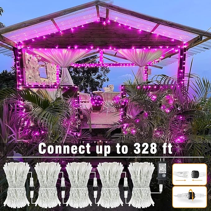 66FT 200 LED Christmas Lights Outdoor, Plug in Christmas String Lights Indoor, Waterproof & 8 Modes & Timer Function, Connectable Fairy Twinkle Light for Home Wedding Patio Party Decor, Pink