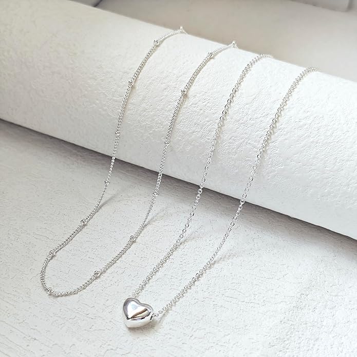 OGD Heart Necklace for Women, 14K Gold Plated Layered Tiny Puffy Heart Pendant Necklace Cute Chunky Heart Choker Necklace Simple Gold Necklace Jewelry for Women Trendy Gift