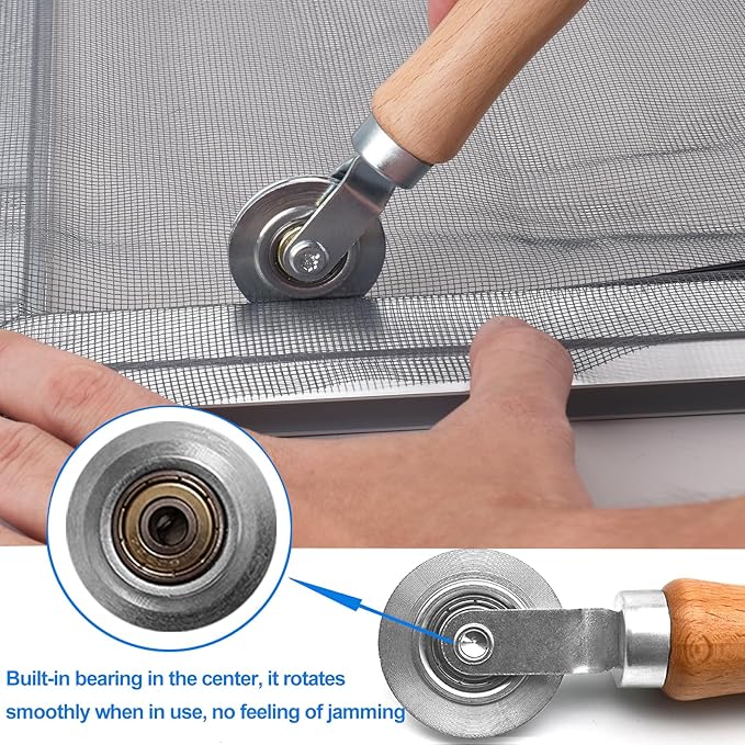 BAYTORY Window Screen Repair Kit, Steel Roller Tool with Bearing, Spline Removal Hook, 32ft Retainer Spline and 8Pcs Screen Clips Replacement for Installing Door Mesh Screens