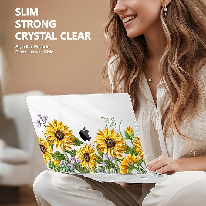 Case for MacBook Pro 13 inch with/Without Touch Bar (2016-2022, M2 A2338 M1 A2289 A2251 A2159 A1989 A1706 A1708), Hard Shell + Keyboard Cover + Dust Plug, Sunflowers