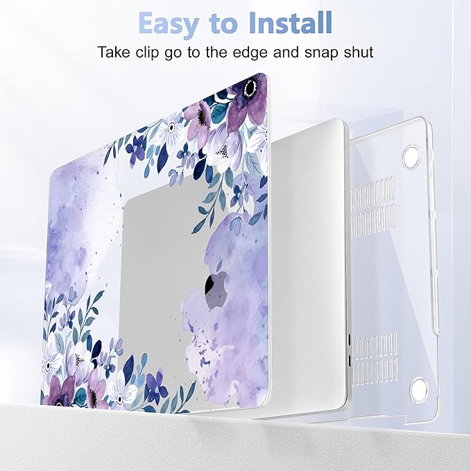 May Chen Compatible with MacBook Pro 13 inch Case 2022 2021 2020 Release Models A2338 M2 M1 A2251 A2289, Plastic Hard Shell Case for MacBook Pro 13 Inch with Touch Bar, Watercolor Purple Floral