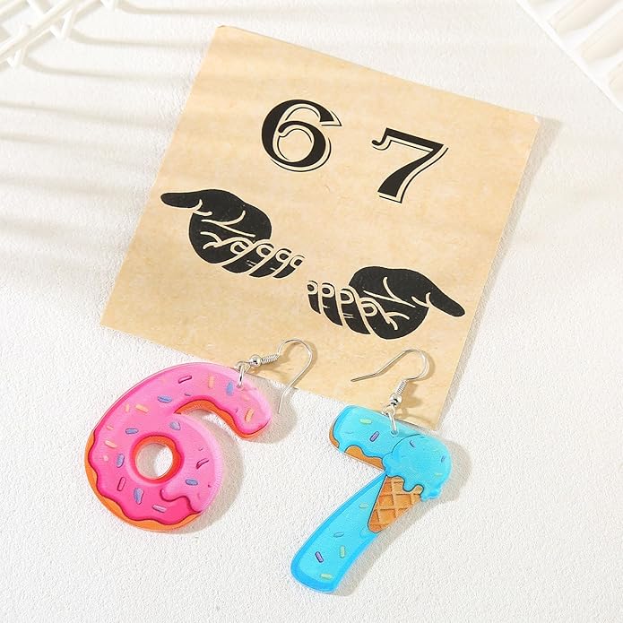 Trendy 67 Earrings Six Seven Ice Cream Statement Earrings Basketball Soccer Baseball Team Number Dangle Ear Drop Jewelry Gift for Women