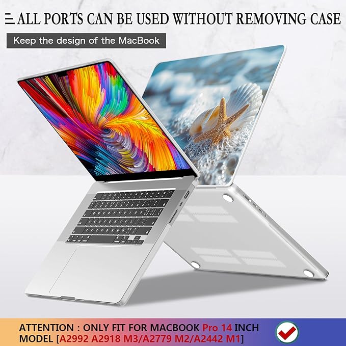 CISSOOK Compatible with MacBook Pro 14 inch Case 2024, 2023-2021 Release M4 A3112 A3185 A3401 M3 A2992 A2918 M2 A2779 M1 A2442 Model, Plastic Hard Shell Case with Keyboard Cover, Beach&Shell
