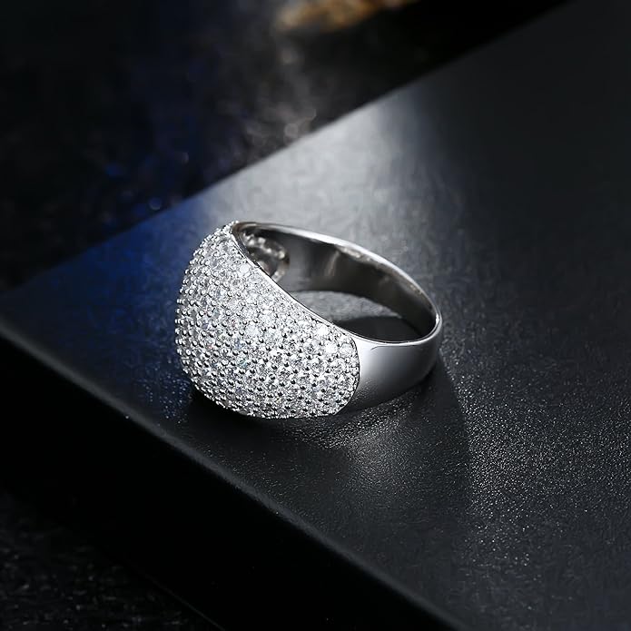 Hiyong Diamond Accent Dome Ring - Sliver Fashion Rings for women Big Hollow Women Wedding Band Cubic Zirconia Statement Rings for women 5-11