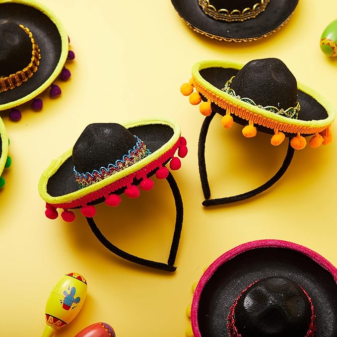 JOYIN 6 PCS Cinco De Mayo Fiesta Fabric Sombrero Headbands Party Costume for Fun Fiesta Hat Party Supplies, Luau Event Photo Props, Mexican Theme Decorations and Party Favors