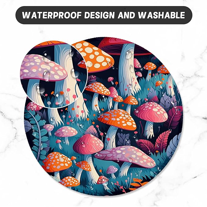 ITNRSIIET Round Mouse Pad with Stitched Edge Premium-Textured Waterproof Non-Slip Rubber Base Desktop Protection Mat Diameter 8.7 inches, Pretty Mushroom