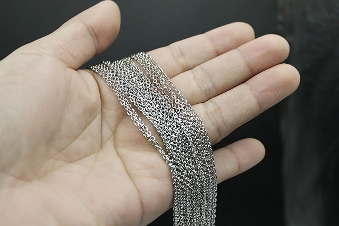 Wholesale 12 PCS Stainless Steel Flat Cable Chain Link Necklace Chains Bulk for Jewelry Making (20 Inch(2MM))