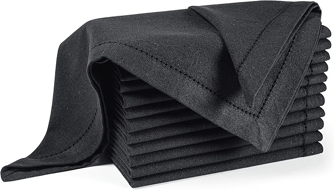 Palisa Cloth Dinner Napkins with Hemstitched Detailing & Mitered Corners Set of 12 (18x18 Inches) Charcoal - Cotton Reusable Dinner Napkins - Perfect for Weddings & Everyday Use