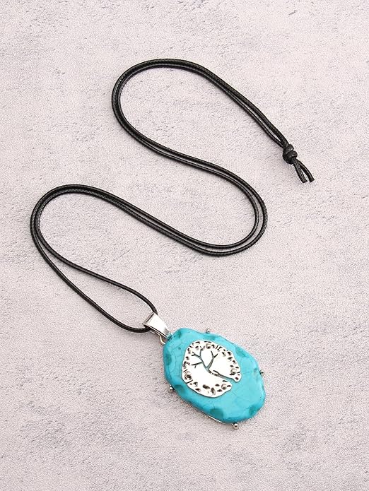 GelConnie Boho Necklaces for Women Vintage Silver Circles Long Pendant Necklace Cowgirl Sweater Necklace Adjustable Leather Choker Necklace for Women