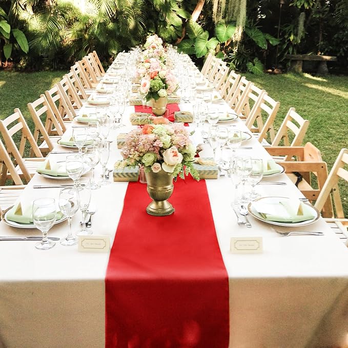 20 Pack Satin Table Runner 12 x 108 Inch Long,Satin Silk Table Runner for Wedding,Birthday Party and Banquet Decoration,Red
