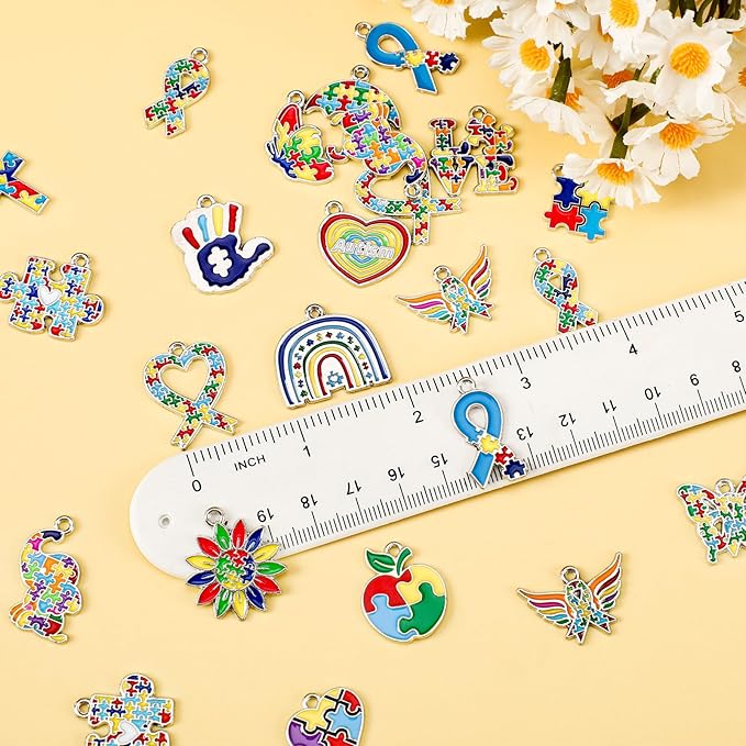 MARFOREVER 40Pcs/20 Pairs Autism Awareness Charms, Autism Charm for Jewelry Making, Autism Alloy Puzzle Pendants for Bracelet Necklace Earrings Making Accessories Autism Awareness Stuff