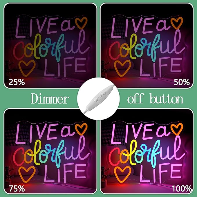 Live a Colorful Life Neon Sign for Wall Decor Positive Letter Neon Light Colorful Light Up Sign for Bedroom Classroom Party Club Office Pub Salon (12.6 * 15.4 In)