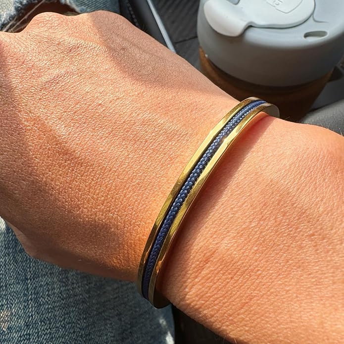 Handmade Minimalist Cuff Bracelet with Lucky Nautical Rope Inlaid Stainless Steel Cuff Unique and Stylish Bangle For Men And Women