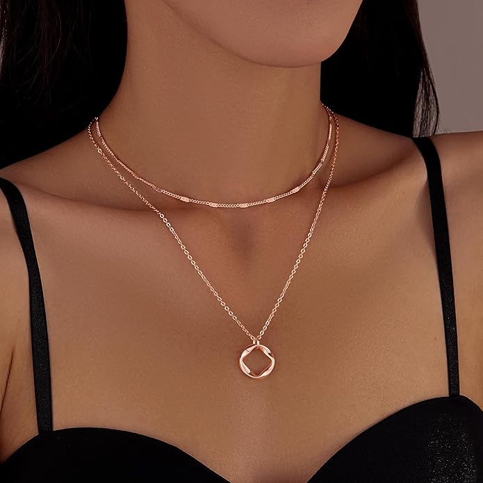 Layered Gold Necklaces for Women, Stackable Dainty 14K Gold Silver Plated Trendy Simple Heart Diamond Cross Bow Circle Pendant Paperclip Choker Dot Chain Necklace,Jewelry Set Gifts for Women