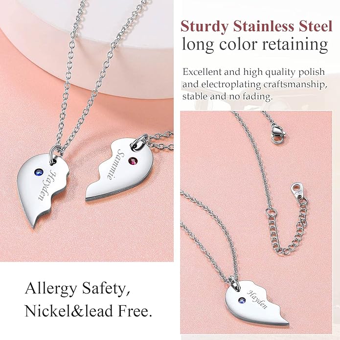 FindChic Personalized Matching BFF Necklace for 2/3/4/5/6 Puzzle Name Heart Pendant Stainless Steel Couple Necklace Set Customized Necklaces for Teen Girls