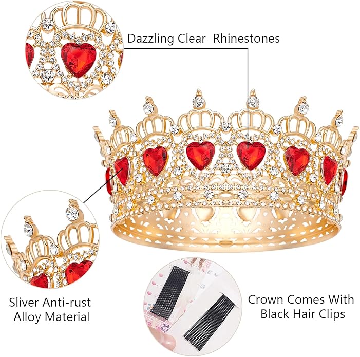 Queen Crown Wedding Rhinestone Heart Crowns and Tiaras for Women Costume Party Hair Accessories Princess BirthdayCrown Crystal Bridal Crown