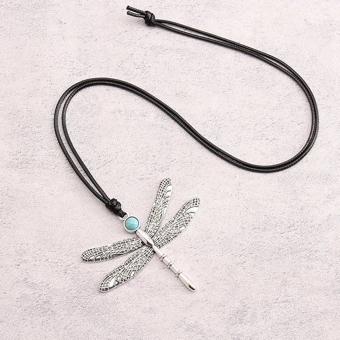 GelConnie Boho Necklaces for Women Vintage Silver Circles Long Pendant Necklace Cowgirl Sweater Necklace Adjustable Leather Choker Necklace for Women