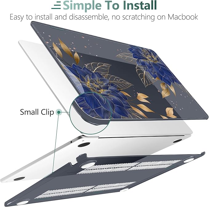 TWOLSKOO Compatible with M4 MacBook Air 15 inch Case 2025-2023 Released Model M4 A3241 M3 A3114 M2 A2941, Plastic Hard Shell & Screen Protector & Keyboard Cover & Trackpad Film, Dahlia Flowers