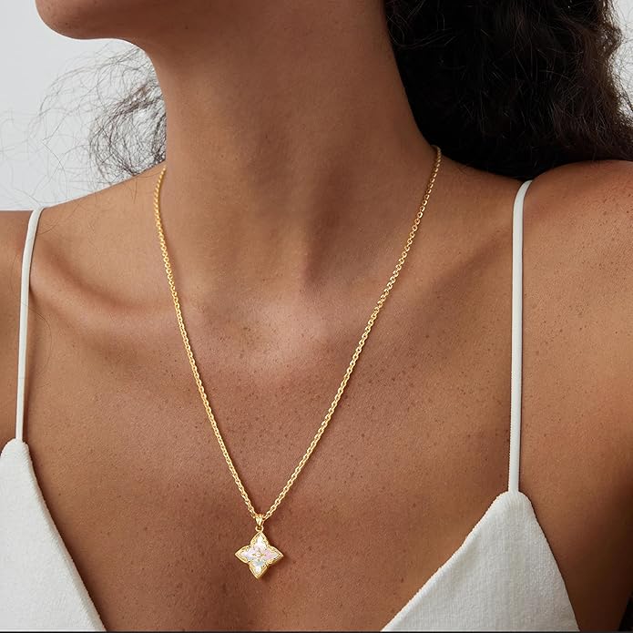Fettero Gold Clover Necklace for Women Dainty 14K Gold Plated CZ Pendant Necklace Adjustable Chain Choker Charm Colorful Clover Pendant Lucky Necklaces for Women Jewelry