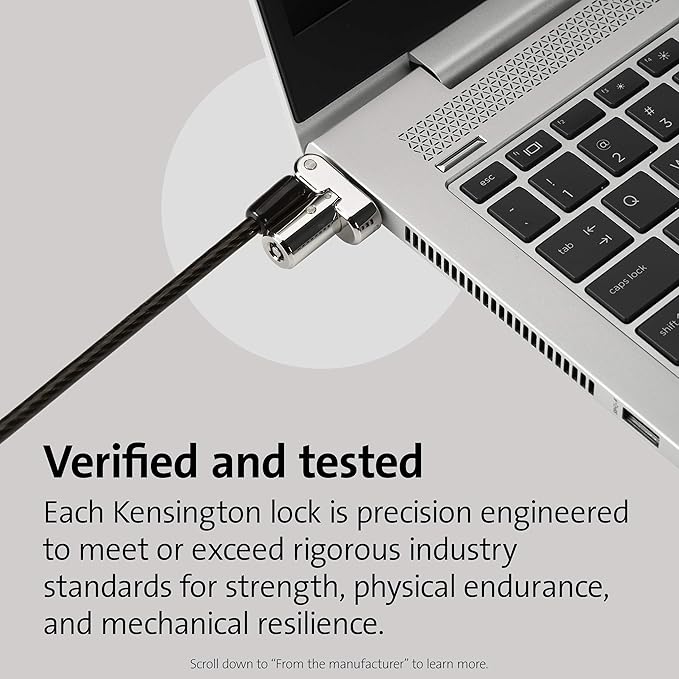 Kensington Universal 3-in-1 Keyed Laptop Locking Cable, Computer Security Keyed Lock, T-bar, Nano, Wedged-shaped (K62318WW)
