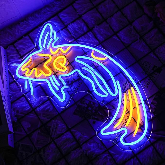 Koi Fish Neon Sign Japanese Fish Led Neon Blue Yellow Fish Neon Signs for Wall Decor 17”x9.5”with USB/Switch Dimmable Neon Light Signs for Bar Office Fishroom Kitchen Aarea Koi Pond